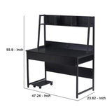 Benzara Computer Desk with 2 Drawers and Hutch, Black BM261313 Black MDF and Metal BM261313