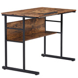 Benzara L Shape Desk with Tiltable Top and Metal Frame, Brown and Black BM261317 Brown and Black MDF and Metal BM261317