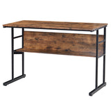 Benzara L Shape Desk with Tiltable Top and Metal Frame, Brown and Black BM261317 Brown and Black MDF and Metal BM261317