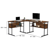 Benzara L Shape Desk with Tiltable Top and Metal Frame, Brown and Black BM261317 Brown and Black MDF and Metal BM261317