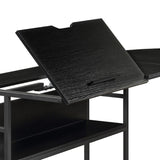 Benzara L Shape Desk with Tiltable Top and Metal Frame, Black BM261318 Black MDF and Metal BM261318