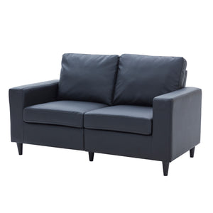 Benzara Loveseat with Leatherette Upholstery and Track Armrests, Black BM261322 Black Wood and Faux Leather BM261322