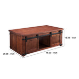 Benzara Coffee Table with 2 Barn Sliding Doors, Brown BM261323 Brown Solid wood, Metal BM261323