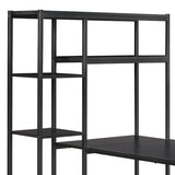 Benzara Computer Desk and Bookshelf with Multiple Shelves, Black BM261324 Black MDF and Metal BM261324