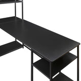 Benzara Computer Desk and Bookshelf with Multiple Shelves, Black BM261324 Black MDF and Metal BM261324