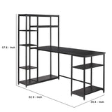 Benzara Computer Desk and Bookshelf with Multiple Shelves, Black BM261324 Black MDF and Metal BM261324