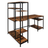 Benzara Computer Desk and Bookshelf with Multiple Shelves, Brown BM261325 Brown MDF and Metal BM261325