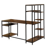 Benzara Computer Desk and Bookshelf with Multiple Shelves, Brown BM261325 Brown MDF and Metal BM261325