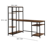 Benzara Computer Desk and Bookshelf with Multiple Shelves, Brown BM261325 Brown MDF and Metal BM261325