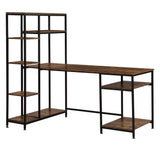 Computer Desk and Bookshelf with Multiple Shelves, Brown