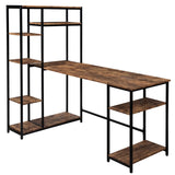 Computer Desk with 6 Tier Bookshelf, Brown and Black