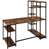 Benzara Computer Desk with 6 Tier Bookshelf, Brown and Black BM261329 Brown and Black MDF and Metal BM261329