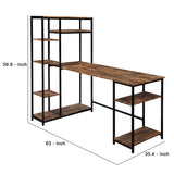 Benzara Computer Desk with 6 Tier Bookshelf, Brown and Black BM261329 Brown and Black MDF and Metal BM261329