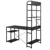 Benzara Computer Desk with 5 Tier Bookcase and Metal Frame, Black BM261332 Black MDF and Metal BM261332