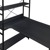 Benzara Computer Desk with 5 Tier Bookcase and Metal Frame, Black BM261332 Black MDF and Metal BM261332