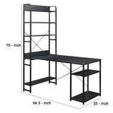 Benzara Computer Desk with 5 Tier Bookcase and Metal Frame, Black BM261332 Black MDF and Metal BM261332