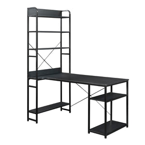 Benzara Computer Desk with 5 Tier Bookcase and Metal Frame, Black BM261332 Black MDF and Metal BM261332