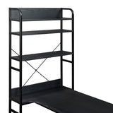 Benzara Computer Desk with 5 Tier Bookshelf and X Bar Supports, Black BM261335 Black MDF and Metal BM261335