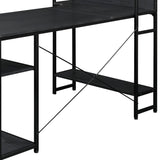 Benzara Computer Desk with 5 Tier Bookshelf and X Bar Supports, Black BM261335 Black MDF and Metal BM261335