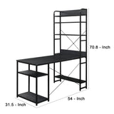 Benzara Computer Desk with 5 Tier Bookshelf and X Bar Supports, Black BM261335 Black MDF and Metal BM261335