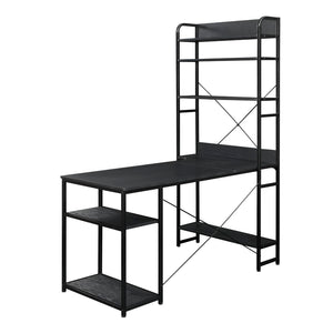 Benzara Computer Desk with 5 Tier Bookshelf and X Bar Supports, Black BM261335 Black MDF and Metal BM261335