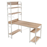 Benzara Computer Desk with 5 Tier Bookshelf and X Bar Supports, White BM261336 White MDF and Metal BM261336