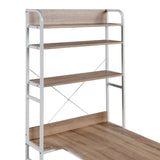 Benzara Computer Desk with 5 Tier Bookshelf and X Bar Supports, White BM261336 White MDF and Metal BM261336