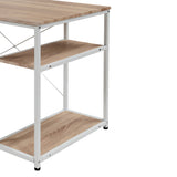 Benzara Computer Desk with 5 Tier Bookshelf and X Bar Supports, White BM261336 White MDF and Metal BM261336