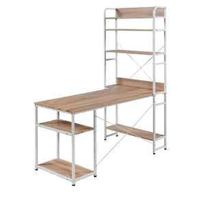 Benzara Computer Desk with 5 Tier Bookshelf and X Bar Supports, White BM261336 White MDF and Metal BM261336