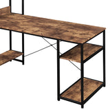 Benzara Computer Desk with 5 Tier Bookshelf and X Bar Supports, Brown BM261337 Brown MDF and Metal BM261337