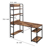 Benzara Computer Desk with 5 Tier Bookshelf and X Bar Supports, Brown BM261337 Brown MDF and Metal BM261337