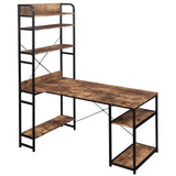 Computer Desk with 5 Tier Bookshelf and X Bar Supports, Brown