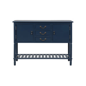 Benzara Console Table with 3 Drawers and 2 Door Cabinets, Navy Blue BM261340 Blue MDF BM261340