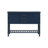 Console Table with 3 Drawers and 2 Door Cabinets, Navy Blue