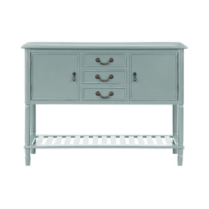 Benzara Console Table with 3 Drawers and 2 Door Cabinets, Light Green BM261343 Green MDF BM261343