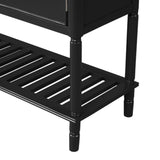 Benzara Console Table with 3 Drawers and 2 Door Cabinets, Black BM261345 Black MDF BM261345