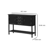 Benzara Console Table with 3 Drawers and 2 Door Cabinets, Black BM261345 Black MDF BM261345