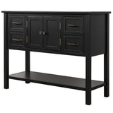 Benzara Console Table with 4 Drawers and 1 Storage Cabinet, Black BM261346 Black Solid wood BM261346