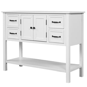 Benzara Console Table with 4 Drawers and 1 Storage Cabinet, White BM261347 White Solid wood BM261347