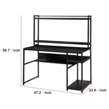 Benzara Computer Desk with Hutch and Removable Monitor Riser, Black BM261349 Black MDF and Metal BM261349