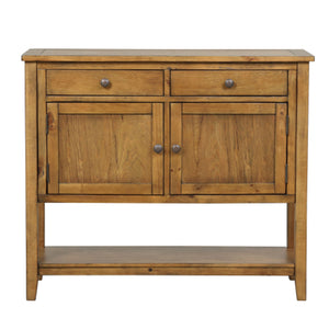 Benzara Console Table with 2 Drawers and 2 Doors, Brown BM261357 Brown Solid Wood BM261357