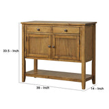 Benzara Console Table with 2 Drawers and 2 Doors, Brown BM261357 Brown Solid Wood BM261357