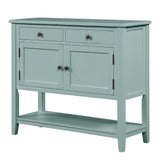 Benzara Console Table with 2 Drawers and 2 Doors, Retro Green BM261359 Green Solid Wood BM261359