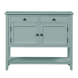 Benzara Console Table with 2 Drawers and 2 Doors, Retro Green BM261359 Green Solid Wood BM261359