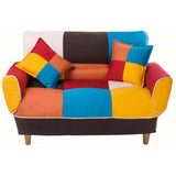 Benzara Sleeper Sofa with Patchwork Pattern and Rounded Feet, Multicolor BM261366 Multicolor Solid wood, Fabric, MDF BM261366