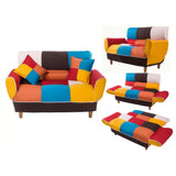 Benzara Sleeper Sofa with Patchwork Pattern and Rounded Feet, Multicolor BM261366 Multicolor Solid wood, Fabric, MDF BM261366