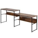 Benzara Double Office Desk with Industrial Open Metal Frame, Brown and Black BM261378 Brown and Black Wood and MDF BM261378