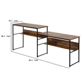 Benzara Double Office Desk with Industrial Open Metal Frame, Brown and Black BM261378 Brown and Black Wood and MDF BM261378