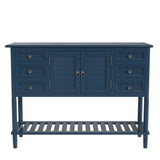 Benzara Console Table with 6 Drawers and 2 Shutter Doors, Navy Blue BM261379 Blue Solid Wood BM261379