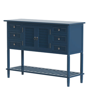 Benzara Console Table with 6 Drawers and 2 Shutter Doors, Navy Blue BM261379 Blue Solid Wood BM261379